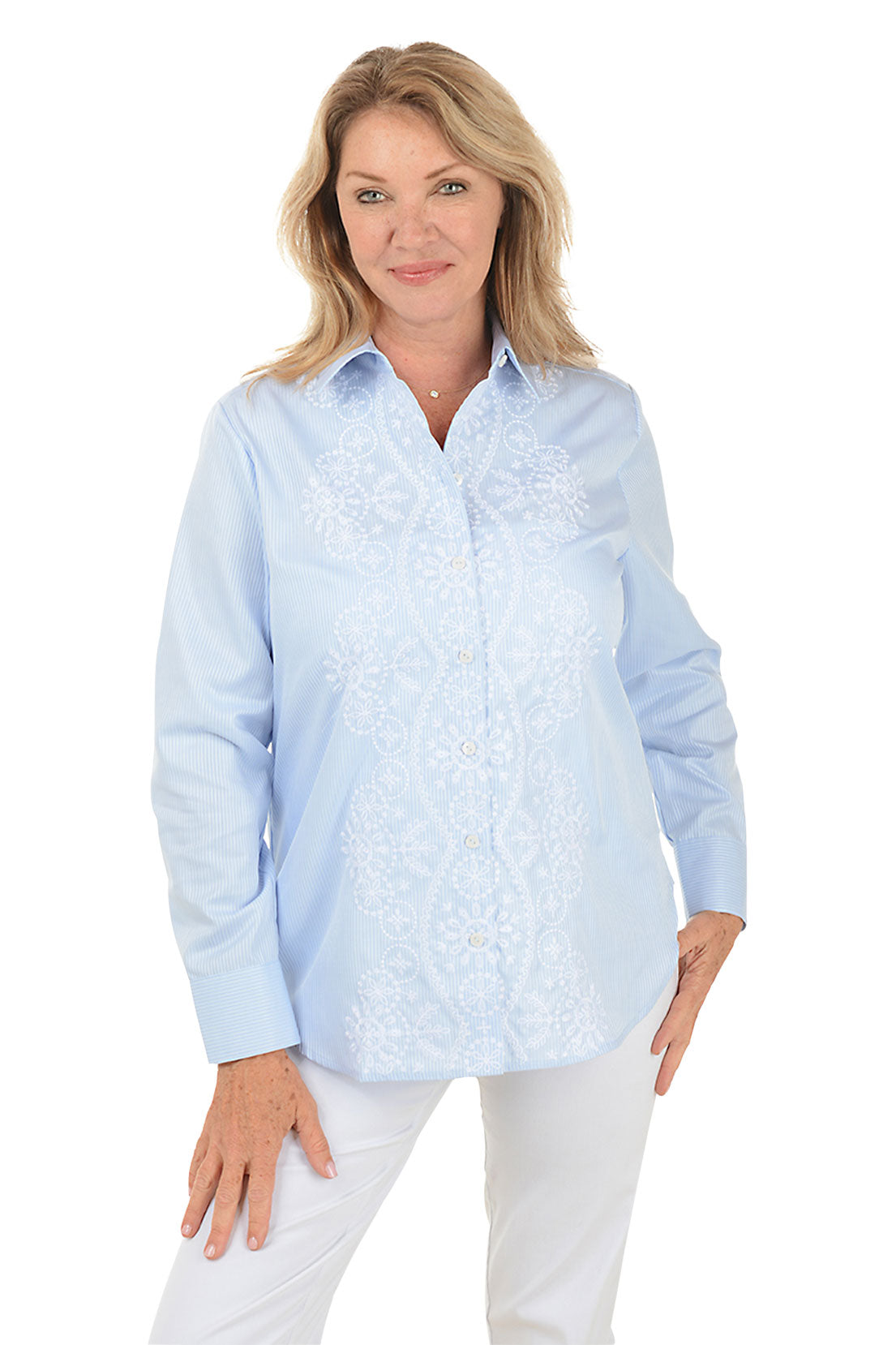 Embroidered Blue Striped Meghan Shirt