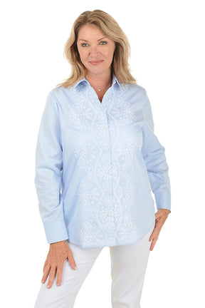 Embroidered Blue Striped Meghan Shirt