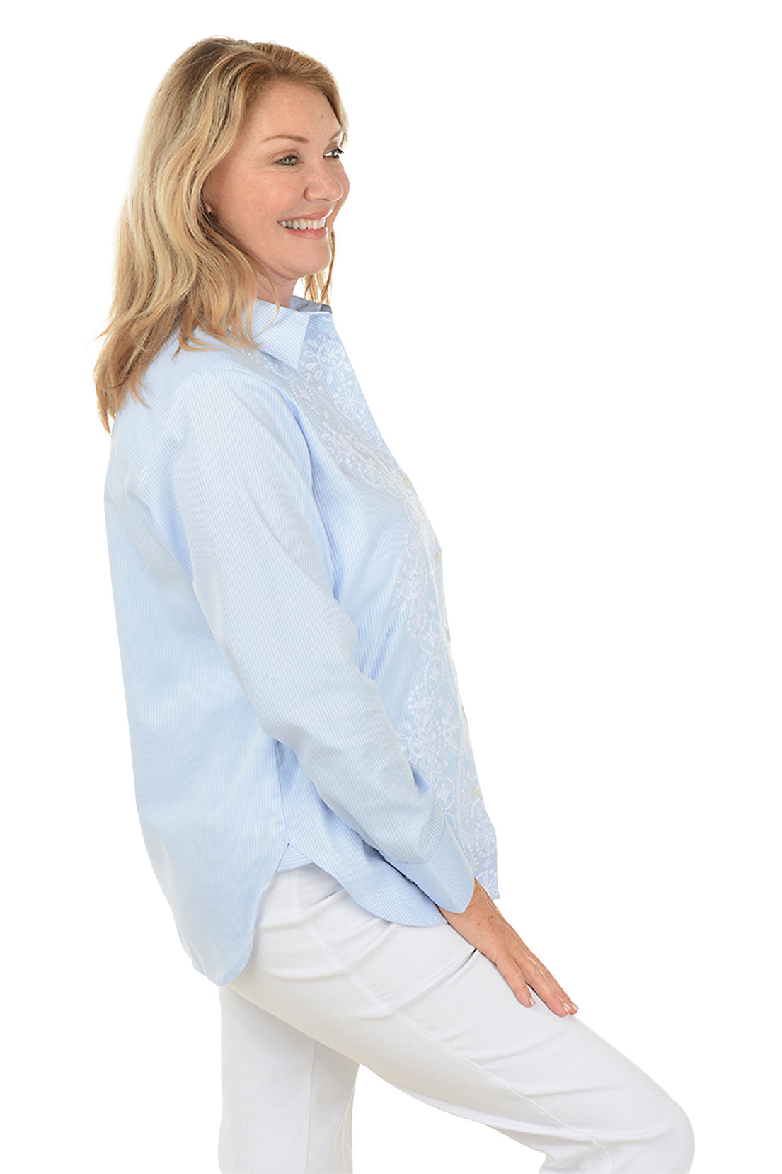Embroidered Blue Striped Meghan Shirt