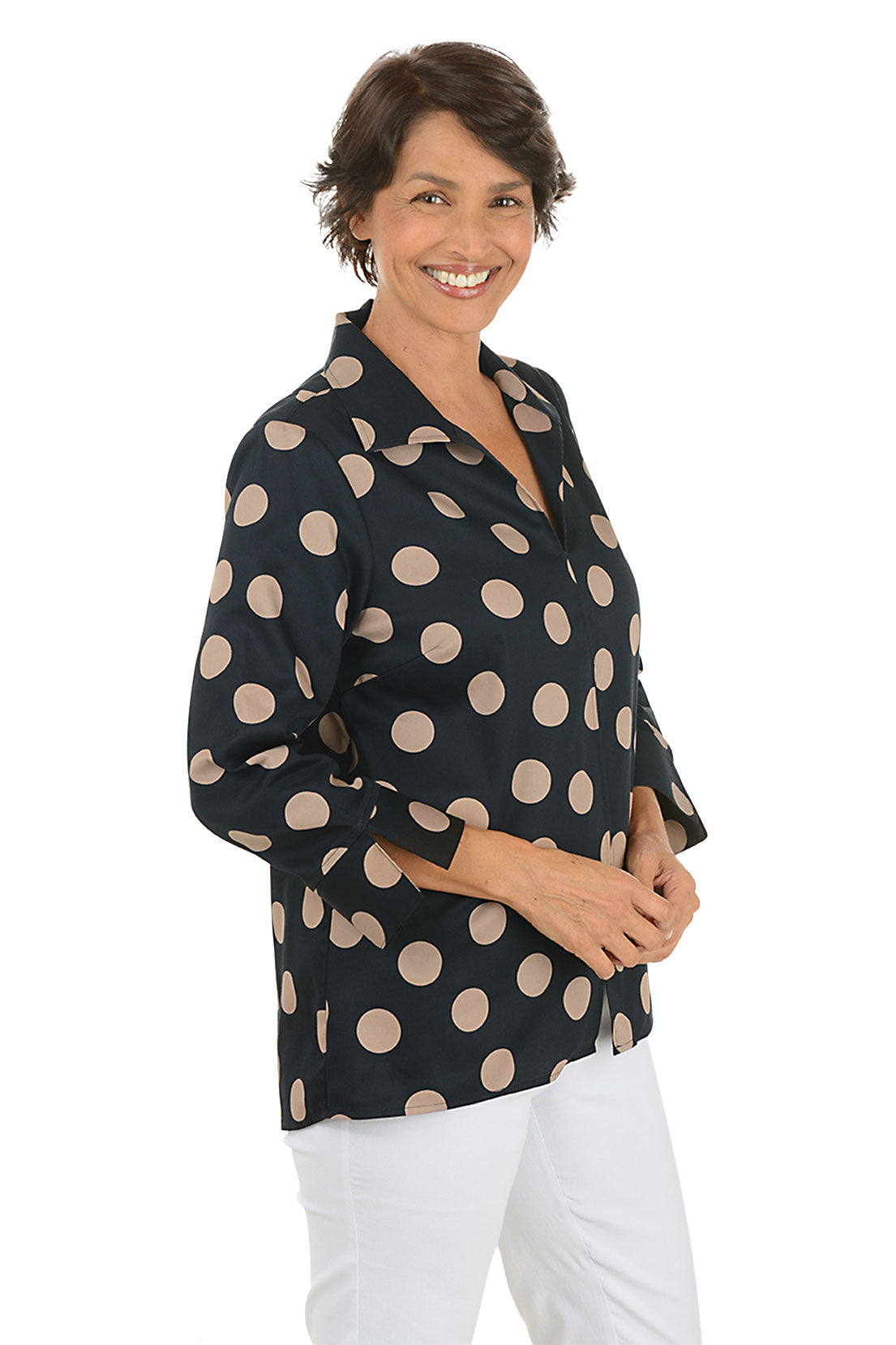 Almond Polka Dots Agnes Pleated Back Blouse
