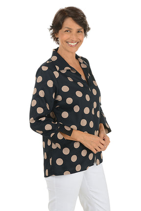Almond Polka Dots Agnes Pleated Back Blouse