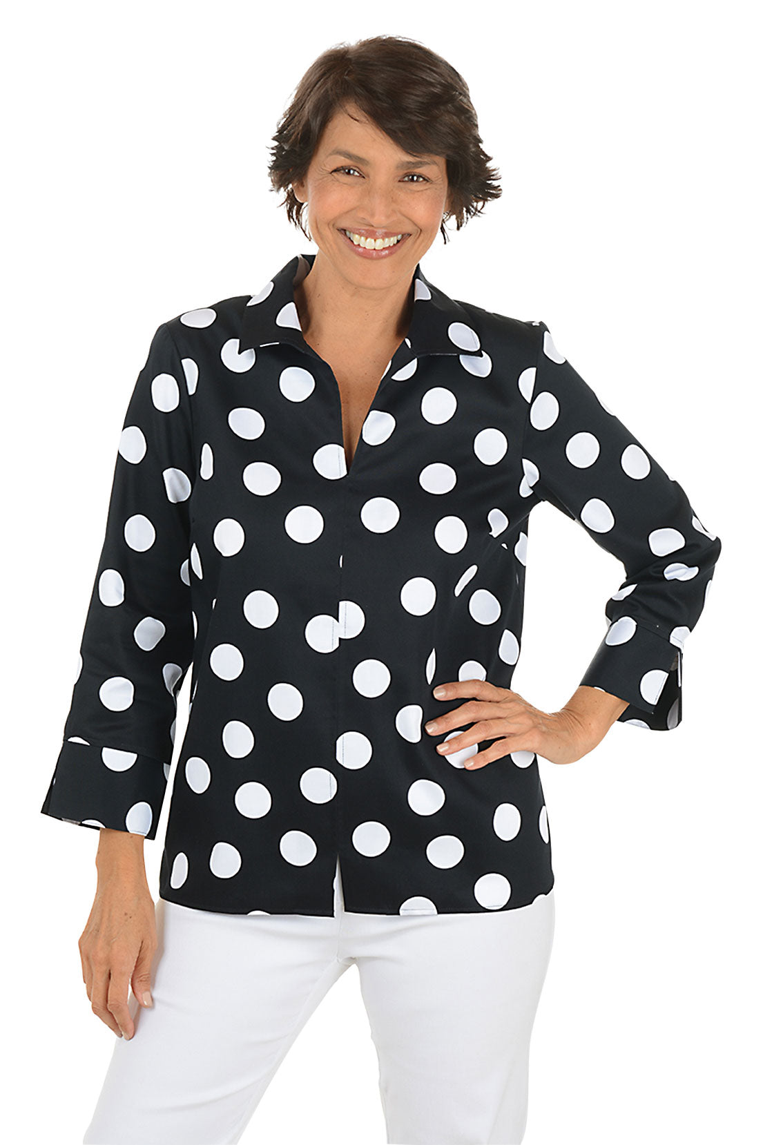 White Polka Dots Agnes Pleated Back Blouse