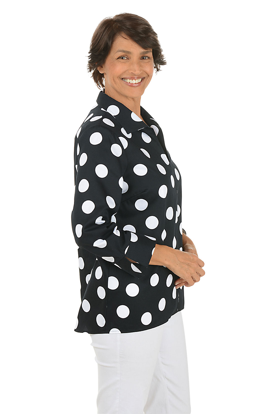 White Polka Dots Agnes Pleated Back Blouse