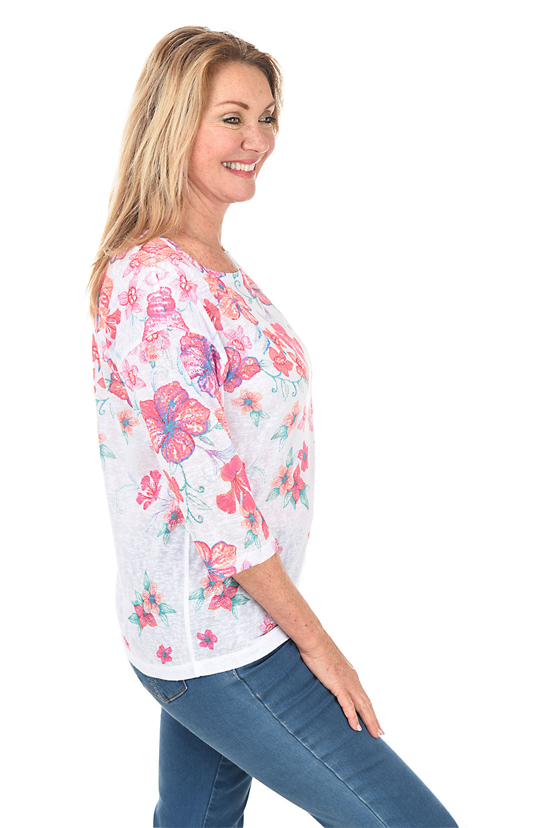 Tropical Pointalism Boatneck Knit Top