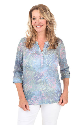 Tropical Camouflage Henley Knit Top