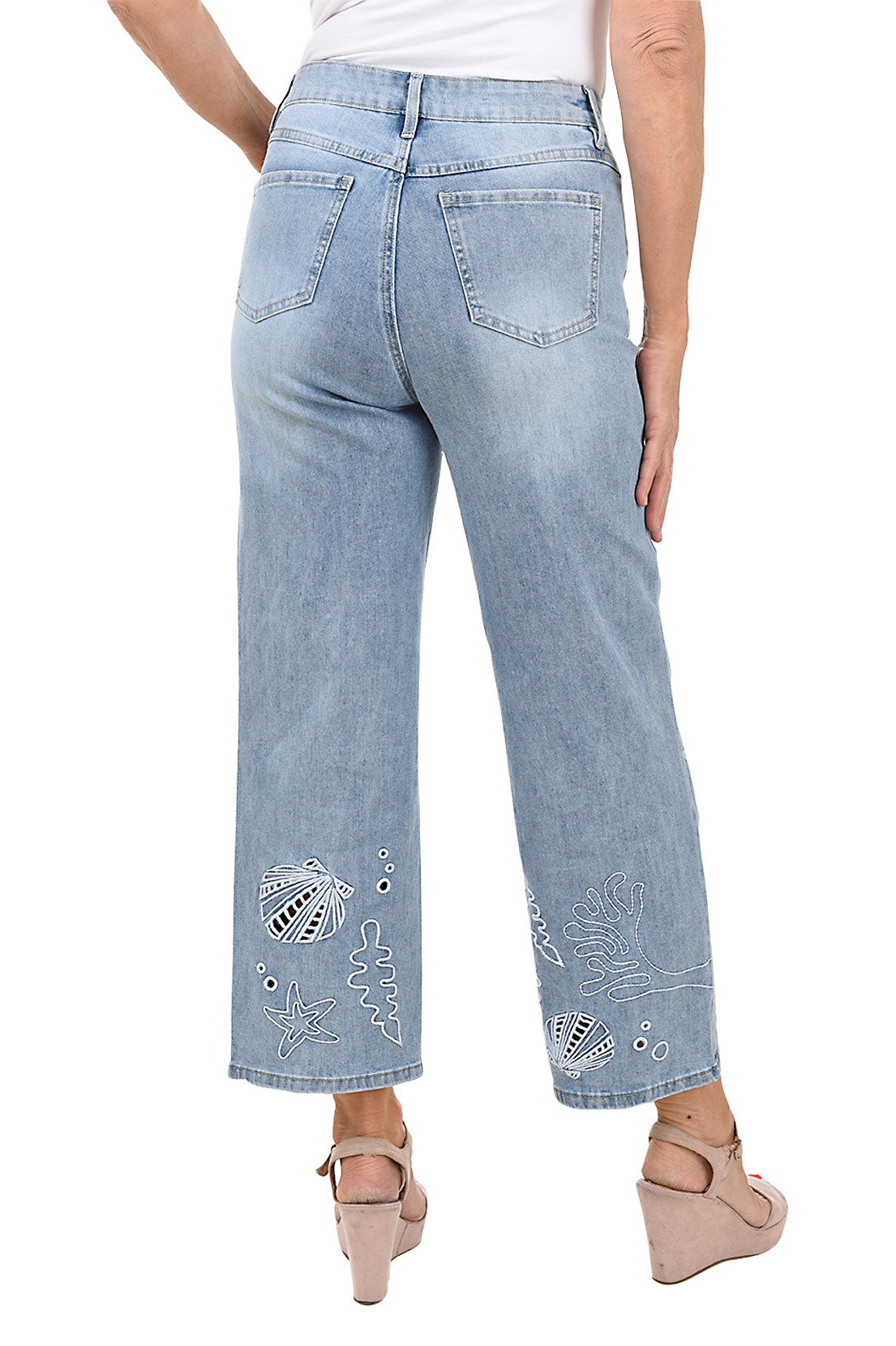 Sea Life Embroidered Denim Ankle Pant