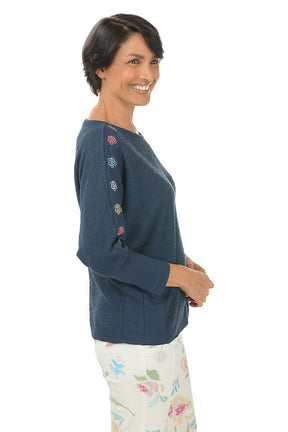 Rose Embroidered Batwing Sleeve Sweater