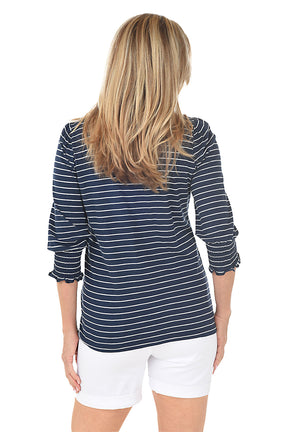 Striped Smocked Sleeve Knit Top