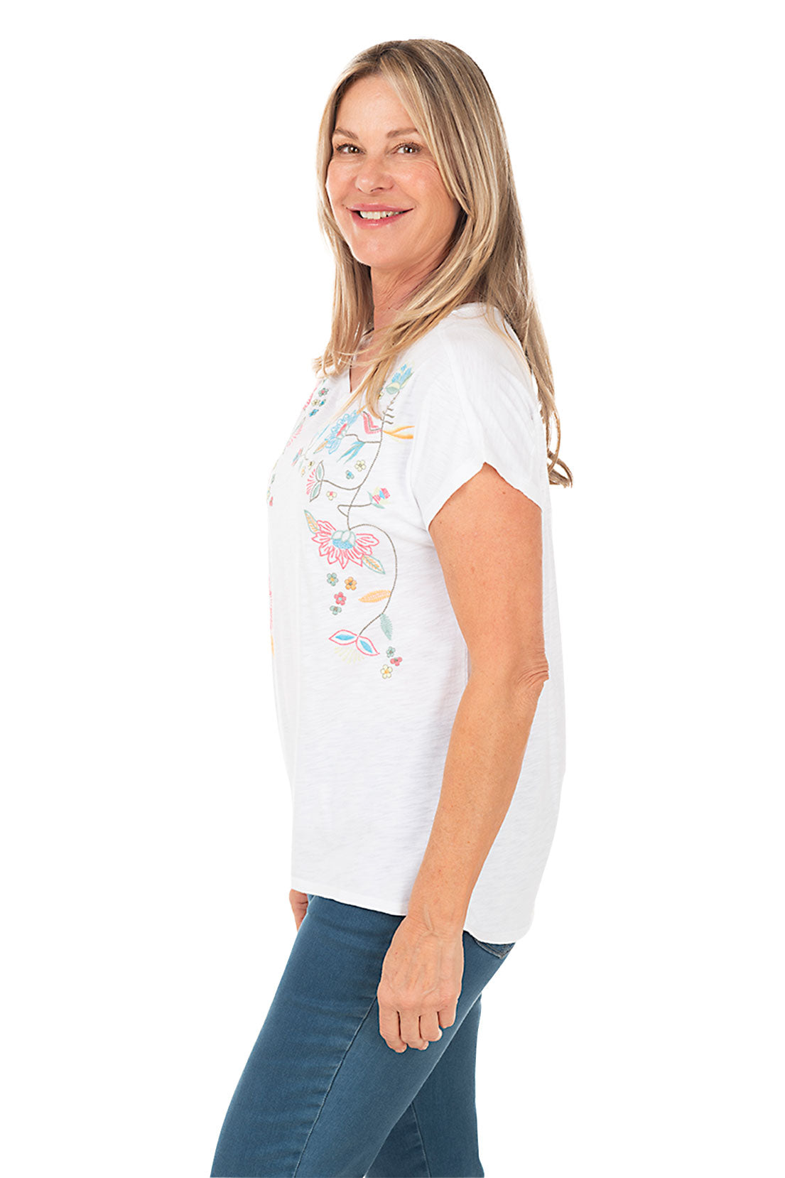 Floral Embroidered High-Low Tee