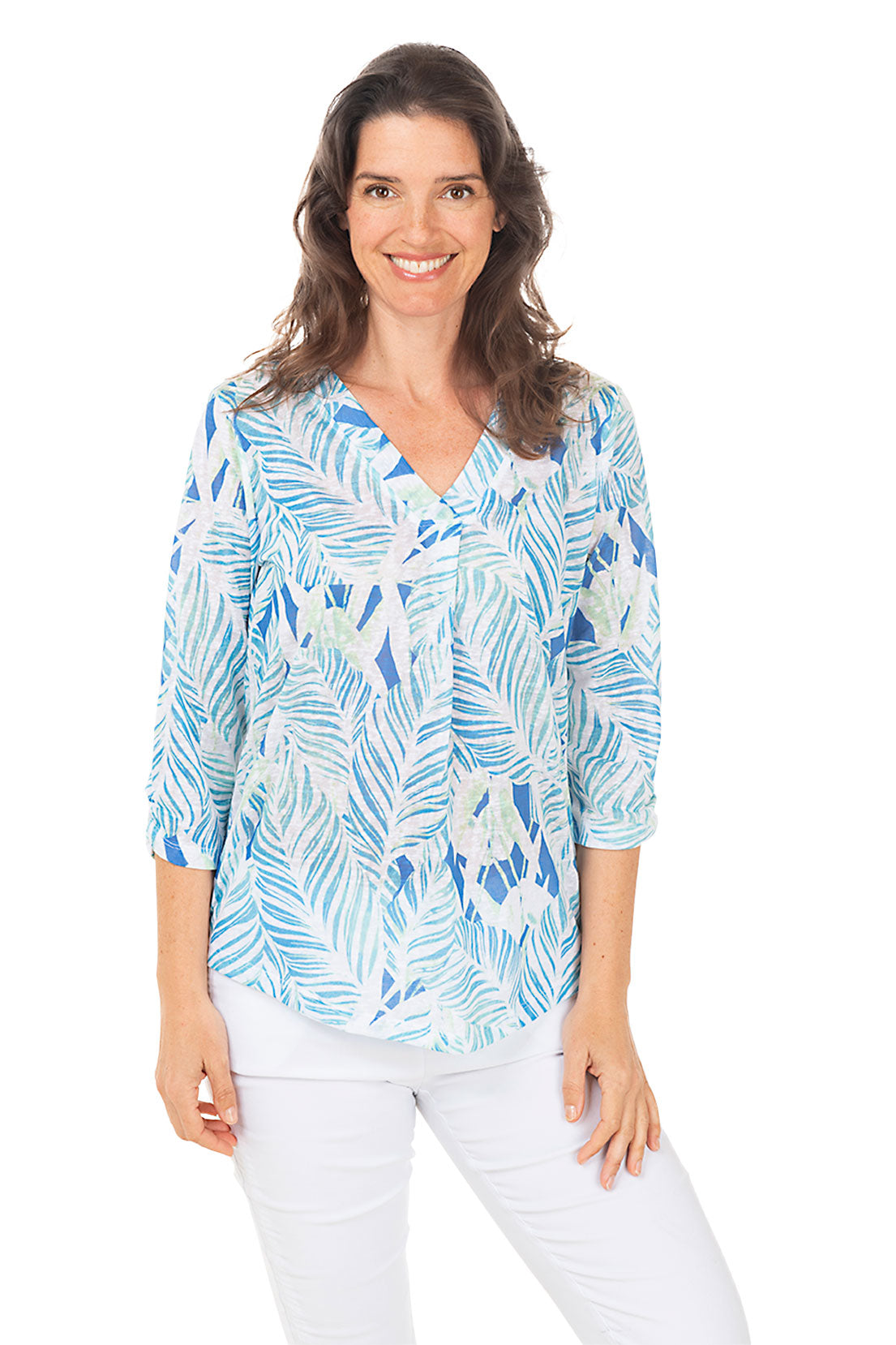 Lagoon Leaves V-Neck Knit Top