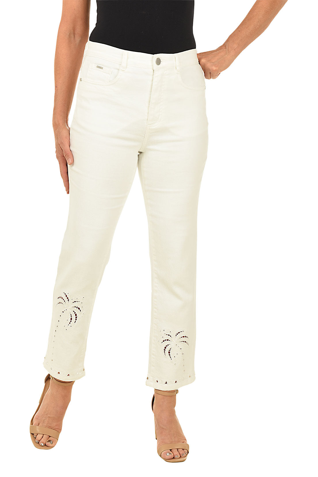 Palm Tree Embroidered Ankle Pant