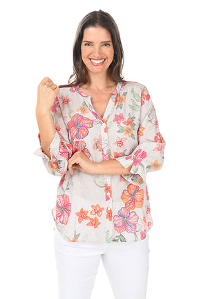 Dotted Hibiscus Button-Front Shirt