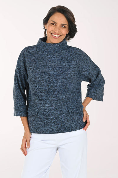 美品ブリーフィングMONOGRAM HIGH NECK レディース navy M Tweed Knit Mock Neck Top | French Dressing