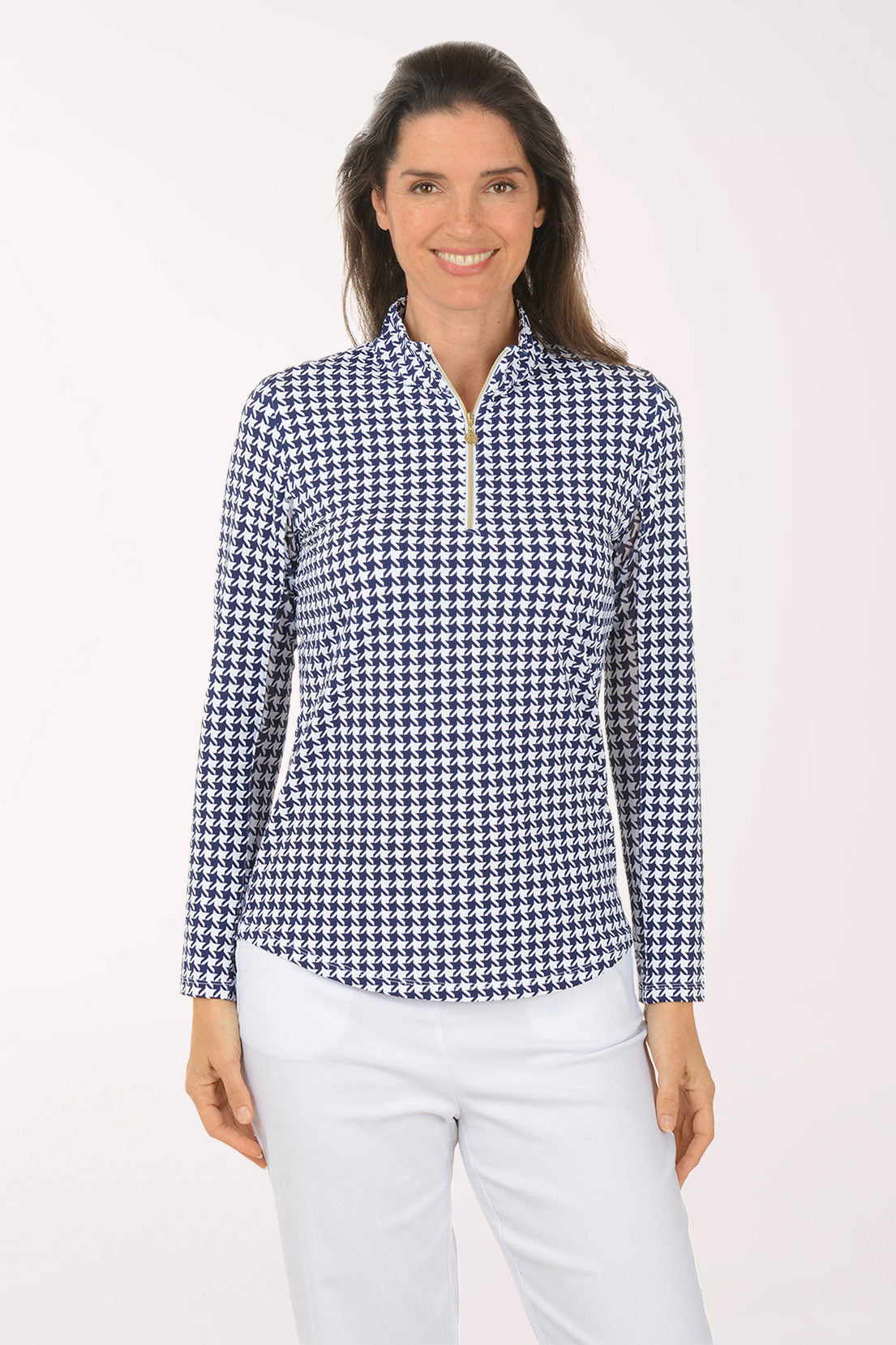 Navy Houndstooth UPF50+ Quarter Zip Top