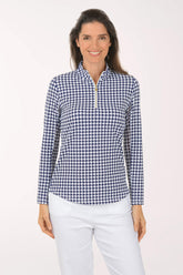Navy Houndstooth UPF50+ Quarter Zip Top