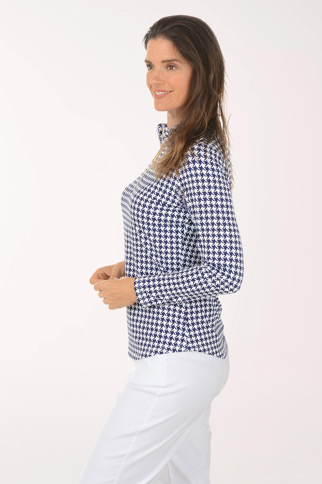 Navy Houndstooth UPF50+ Quarter Zip Top