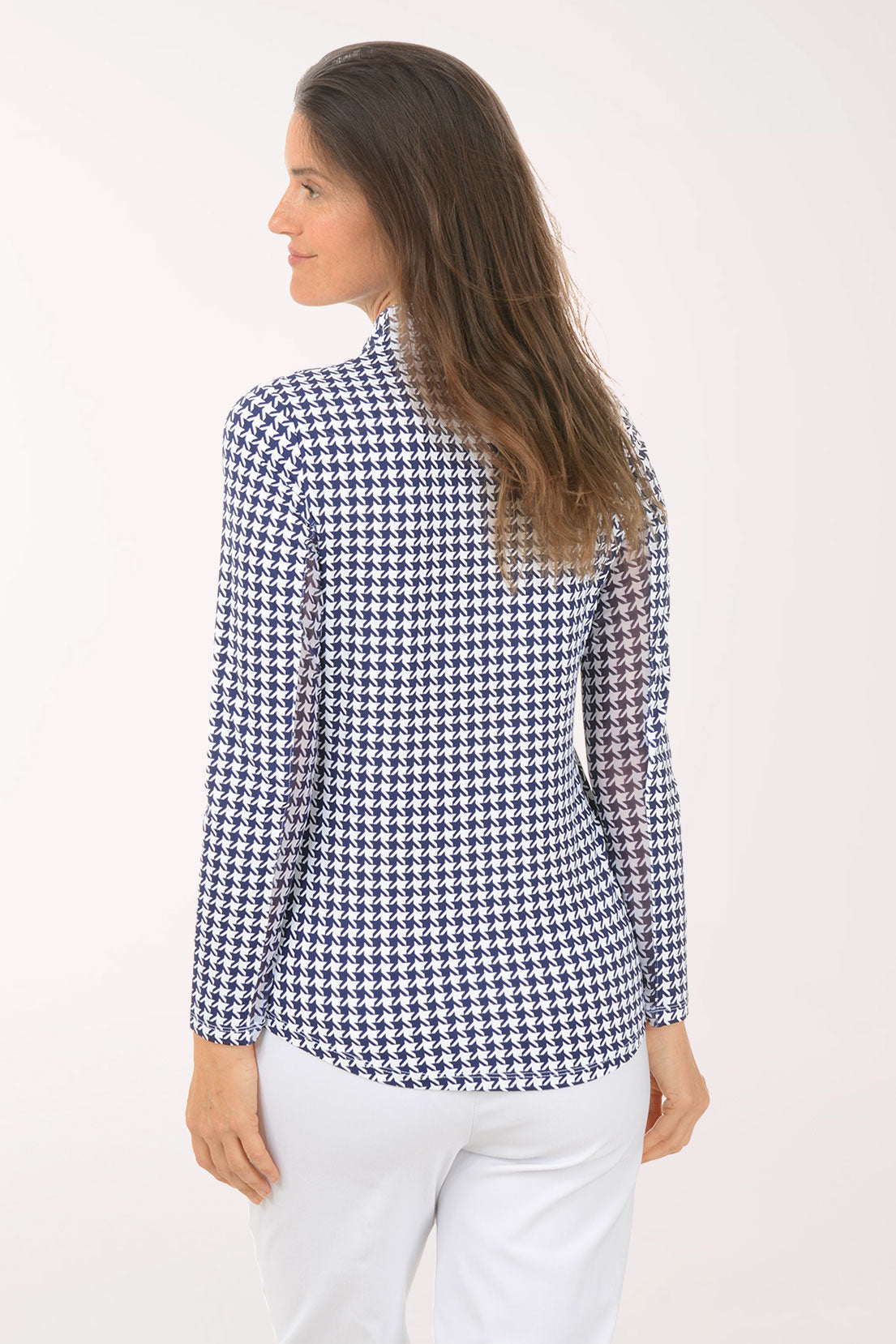 Navy Houndstooth UPF50+ Quarter Zip Top