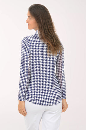 Navy Houndstooth UPF50+ Quarter Zip Top