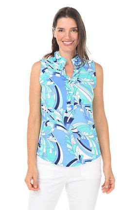 Blue St. Barths UPF50+ Ruffle Sleeveless Top