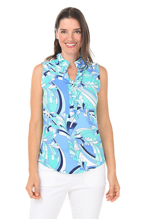 Blue St. Barths UPF50+ Ruffle Sleeveless Top