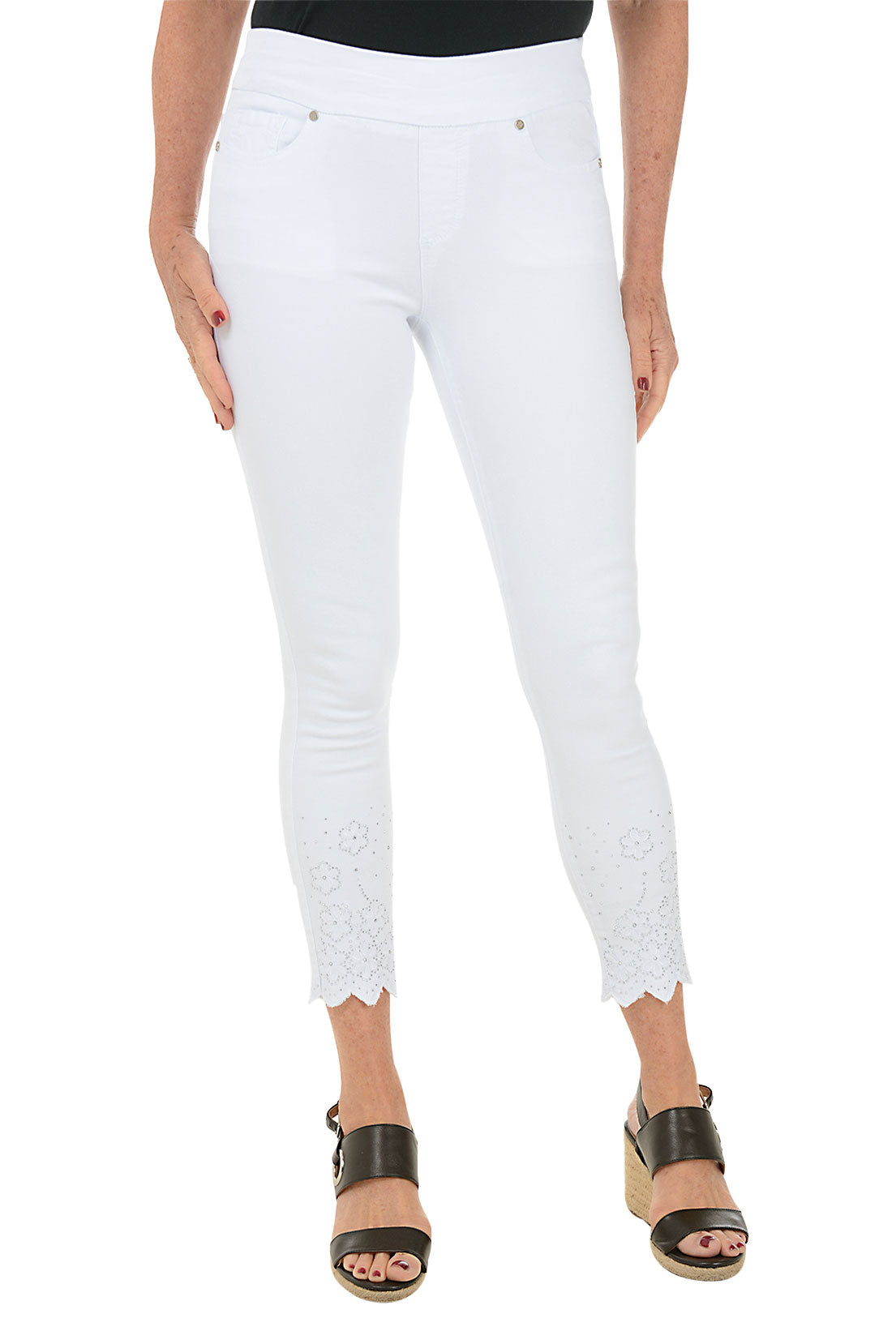 Embellished Zig Zag Hem Denim Ankle Pant