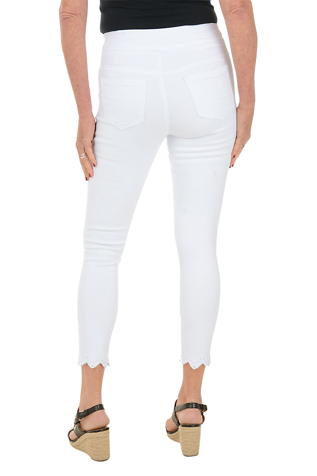 Embellished Zig Zag Hem Denim Ankle Pant