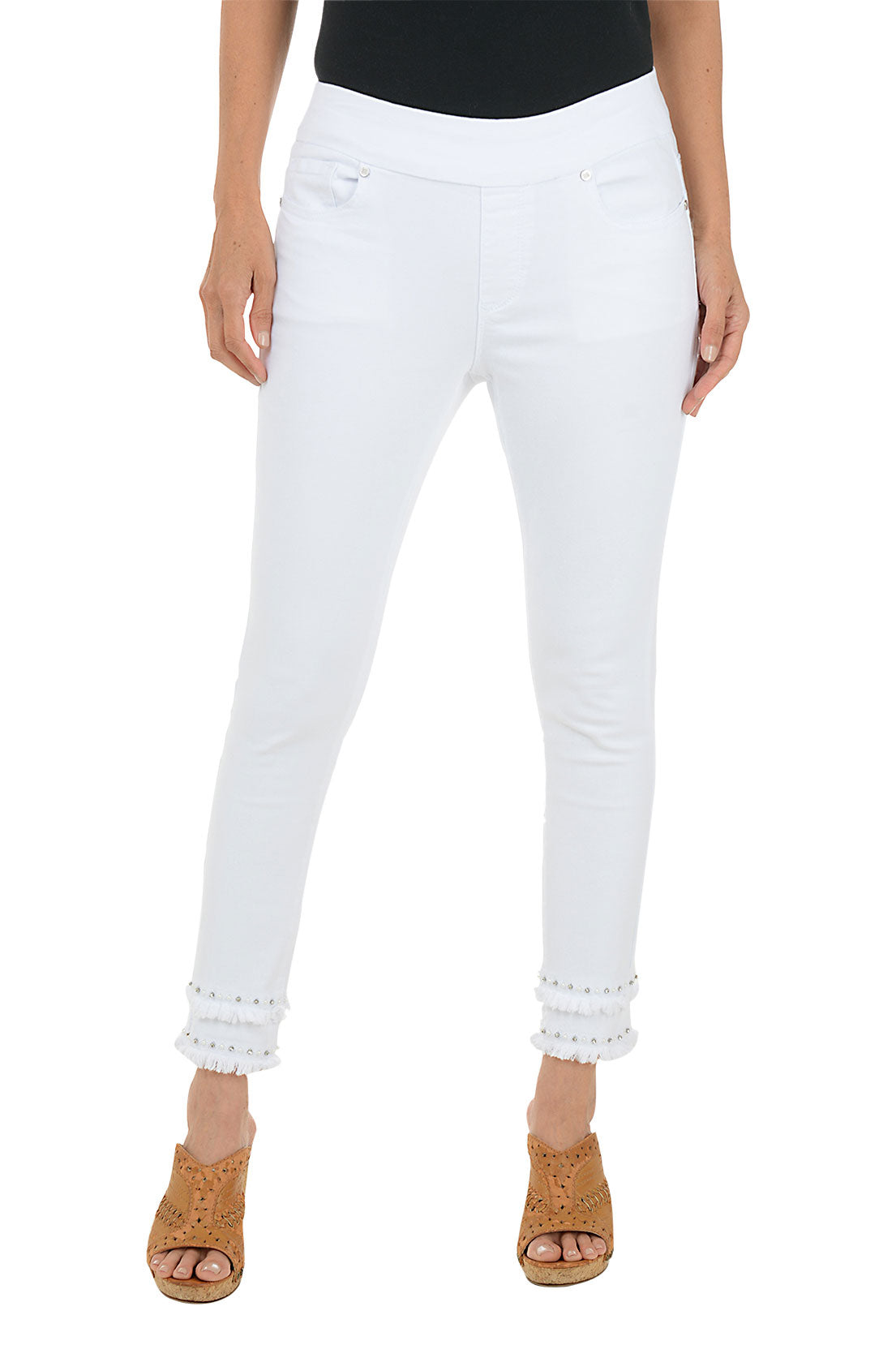 Pearl Tiered Hem Denim Ankle Pant