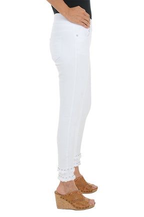 Pearl Tiered Hem Denim Ankle Pant