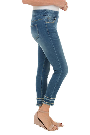 Pearl Pocket Frayed Denim Ankle Pant
