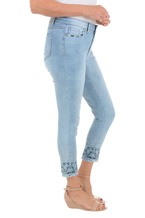 Blue Gradient Embroidered Denim Crop Pant