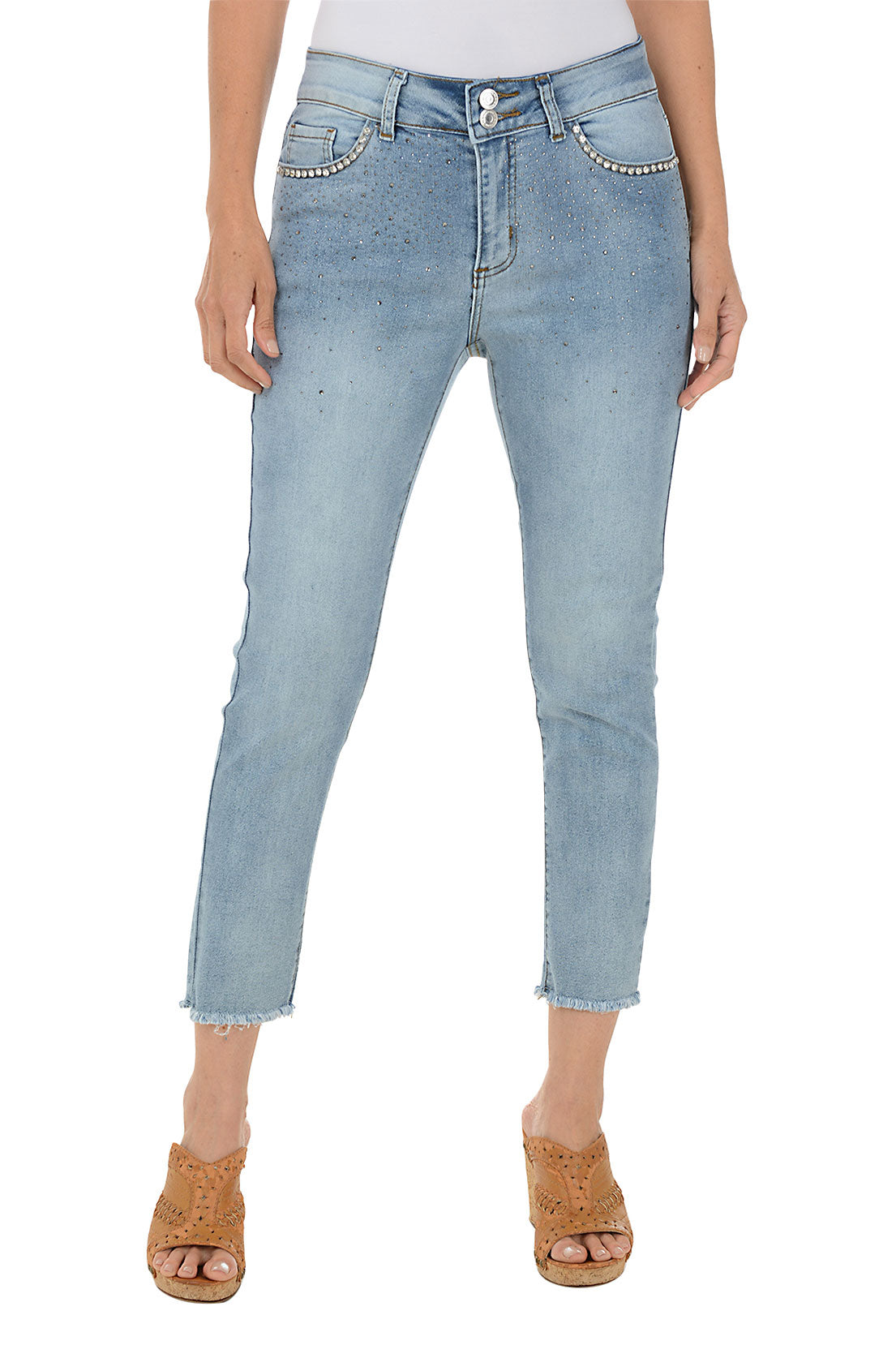 Rhinestone Pocket Embellished Denim Crop Pant