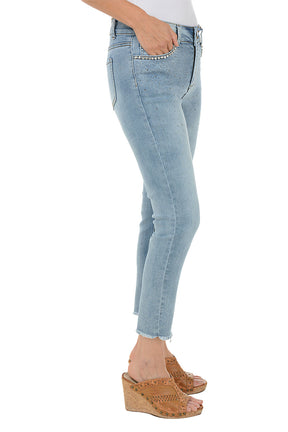 Rhinestone Pocket Embellished Denim Crop Pant