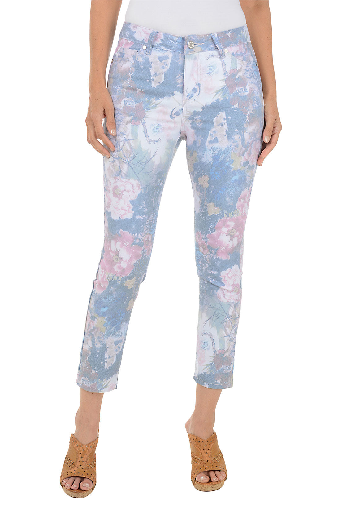 Faded Floral Twill Crop Pant