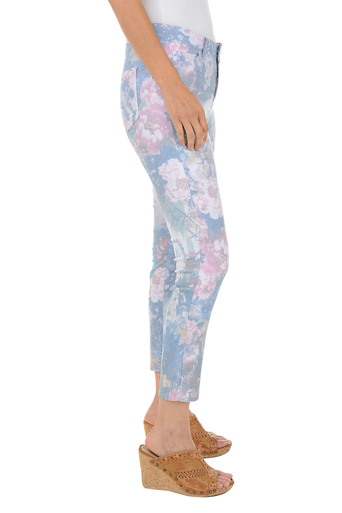 Faded Floral Twill Crop Pant