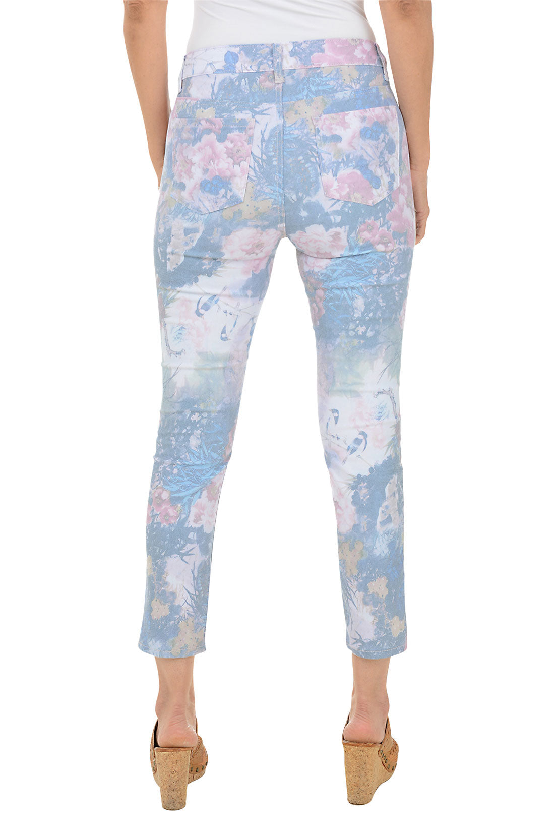 Faded Floral Twill Crop Pant