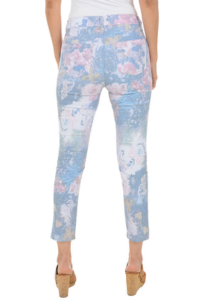 Faded Floral Twill Crop Pant