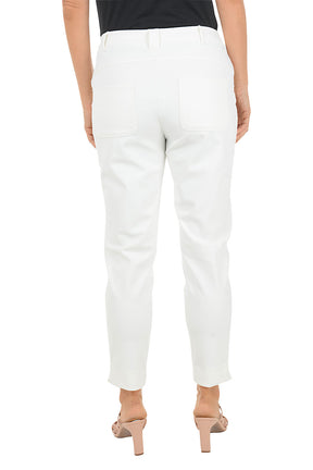 White pants worn by a person on a white background. Back shot.