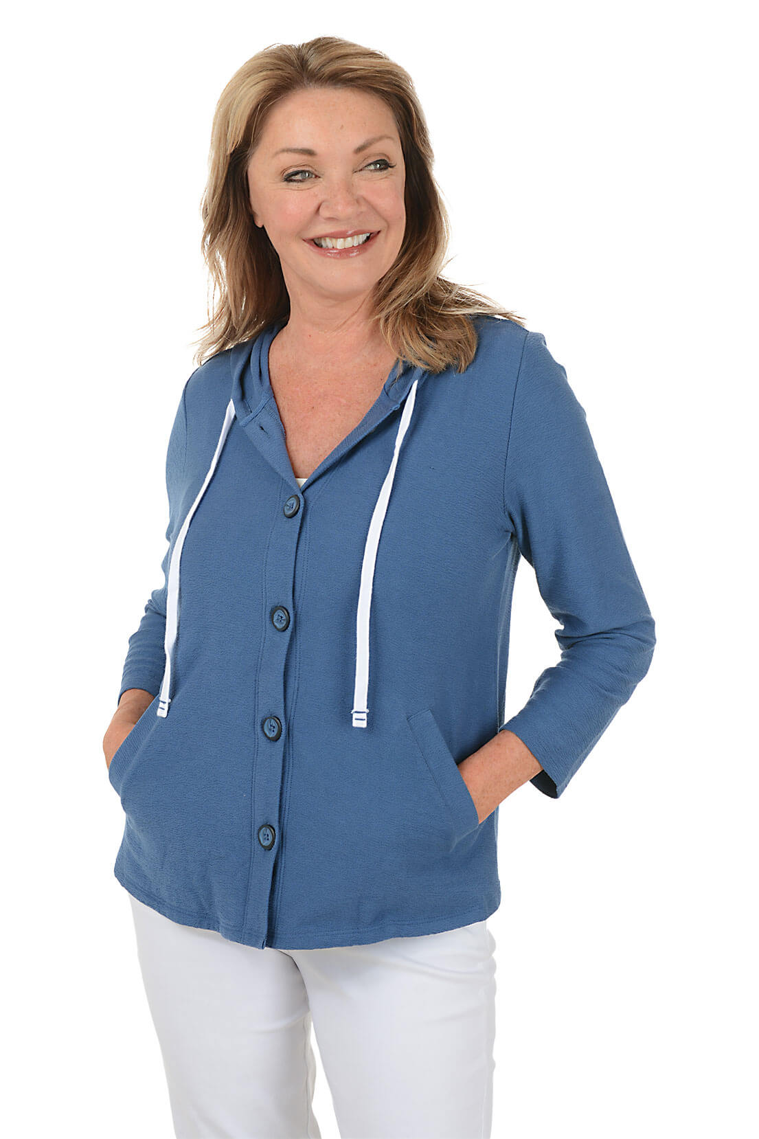 Canyon Textured Cotton Button-Front Hoodie