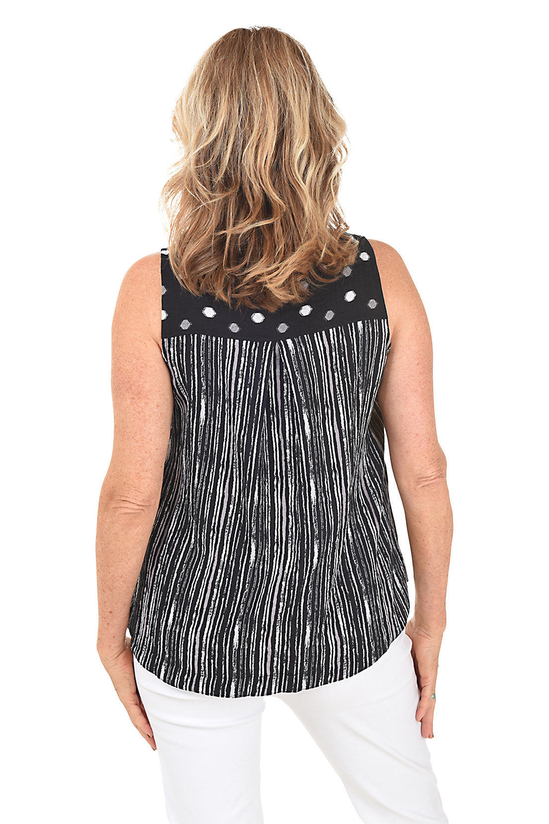 Black Stripes And Dots Side Button Tank