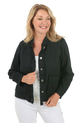 Frayed Double Pocket Linen-Blend Jacket