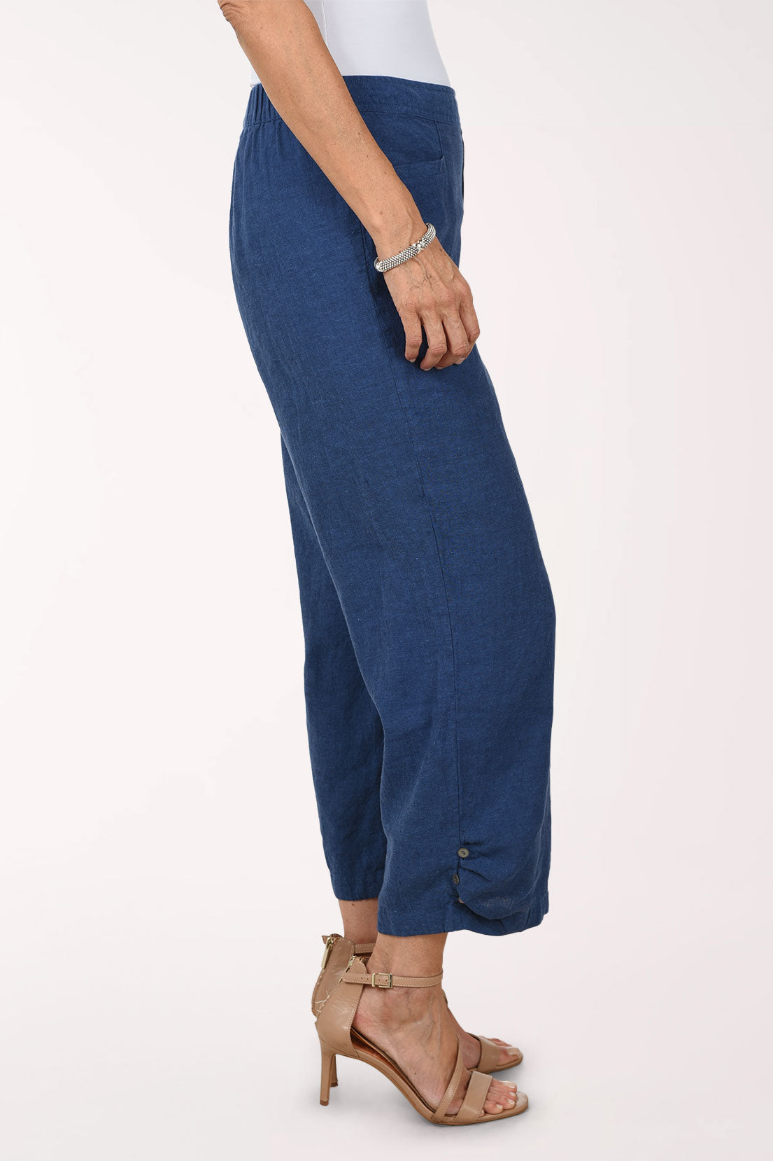 Linen-Blend Button Pleated Hem Crop Pant | Habitat