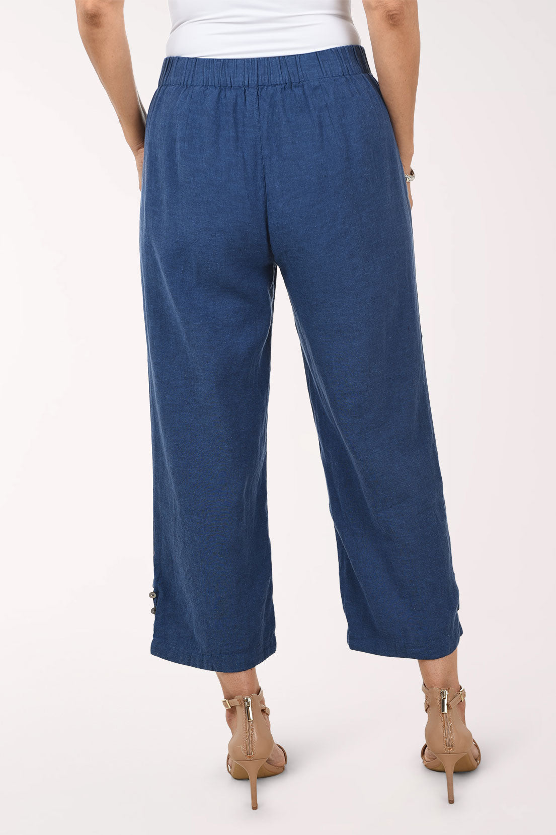 Linen-Blend Button Pleated Hem Crop Pant | Habitat