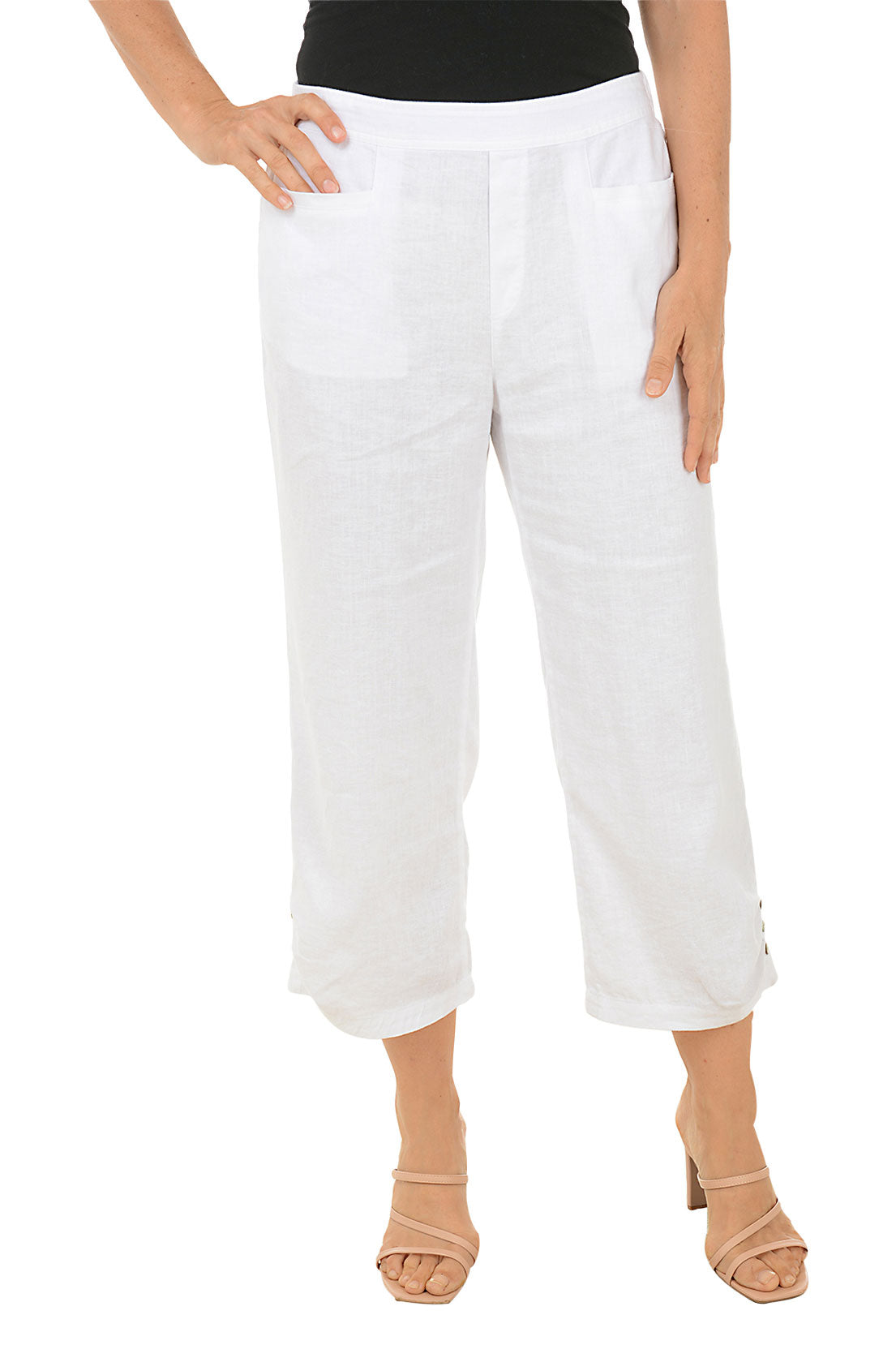 Triple Button Hem Linen-Blend Crop Pant