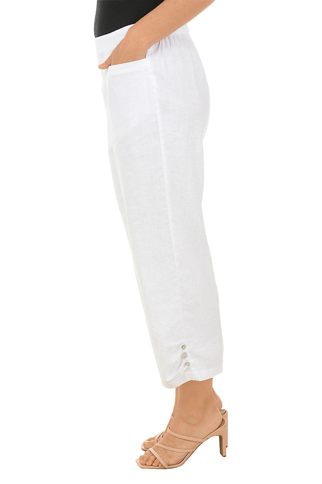 Triple Button Hem Linen-Blend Crop Pant