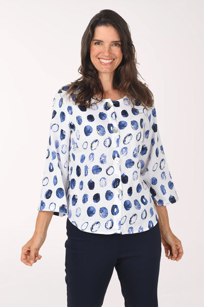 Blue Dots Linen-Blend Collarless Shirt | Habitat