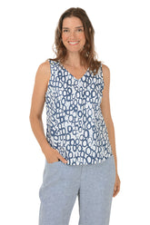 Circles Triple Button Strap Linen-Blend Tank
