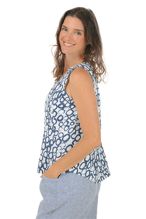 Circles Triple Button Strap Linen-Blend Tank