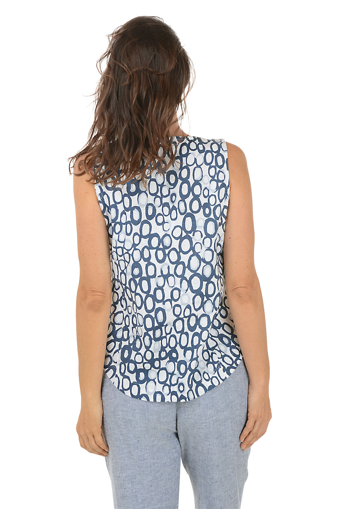 Circles Triple Button Strap Linen-Blend Tank