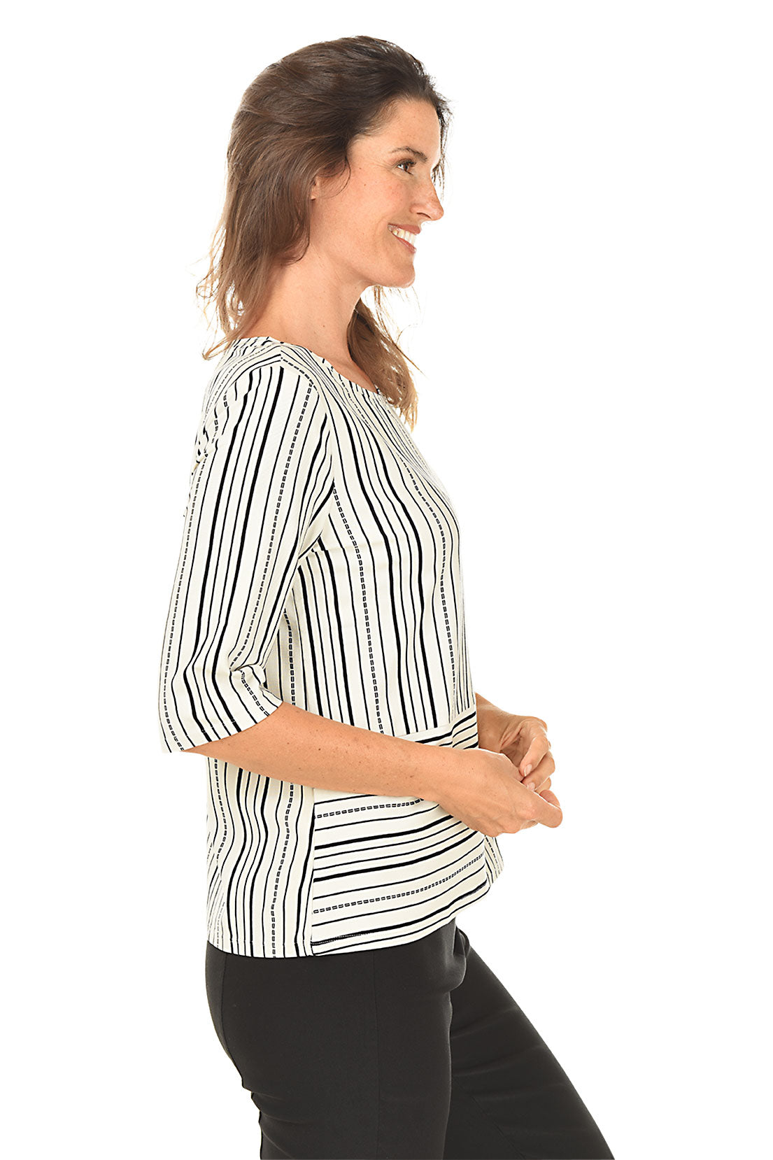 Ash Dashed Stripes Elbow Sleeve Top