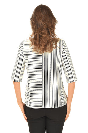 Ash Dashed Stripes Elbow Sleeve Top